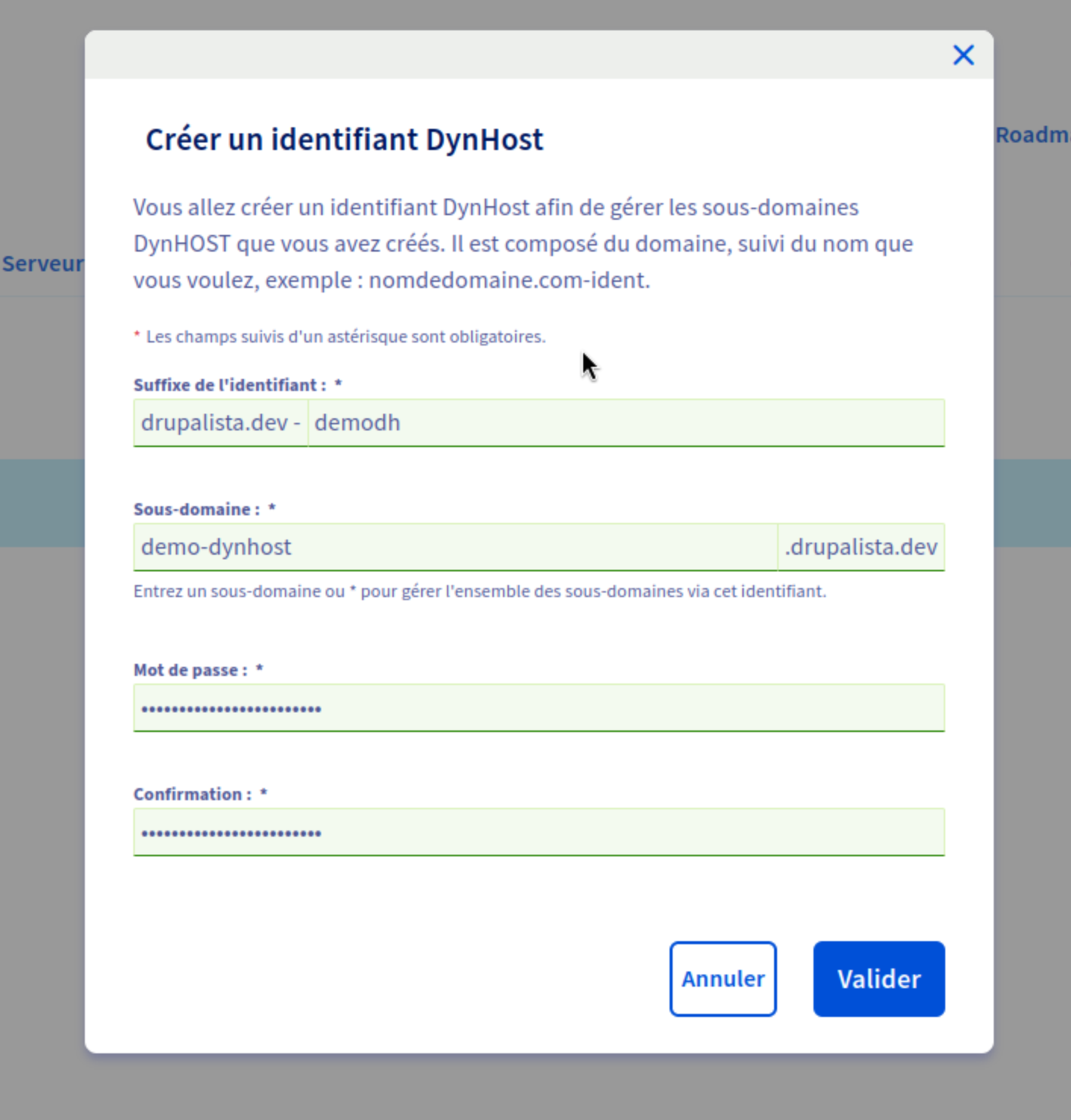 Création d'un accès dynhost