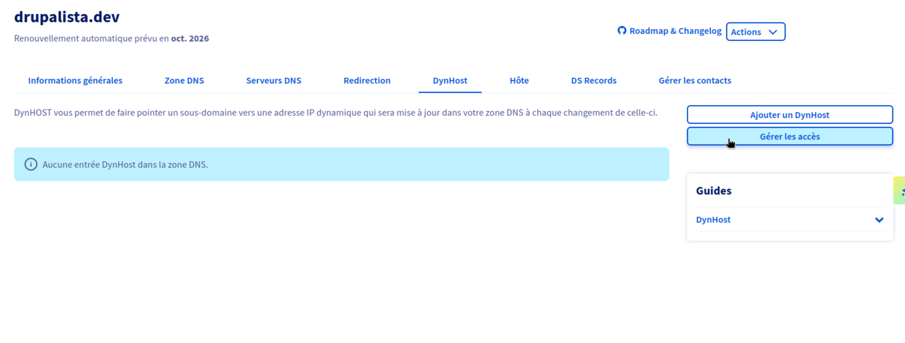 Page dynhost du manager OVH