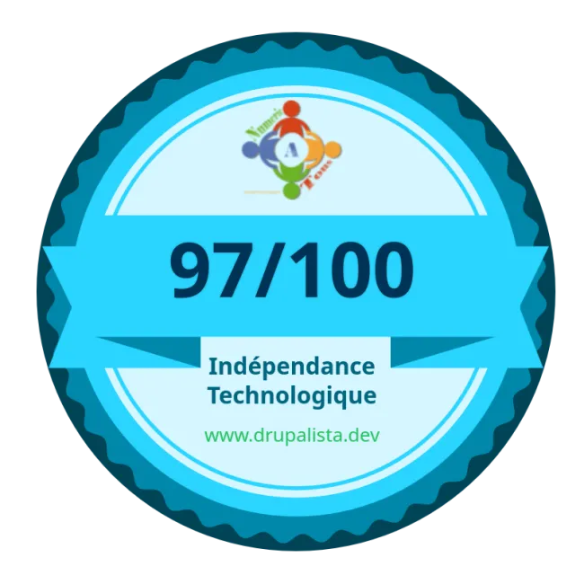 Badges mentionnant mon indépêndance technologique à 97%